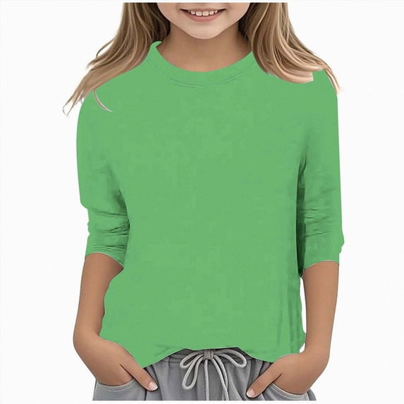 Birthday Shirt Girl 3/4 Sleeve T Shirt Round Neck Solid Color Toddler Girl Summer Clothes Print Soft Polyester for Casual Weekend Light Green 3-4 Years