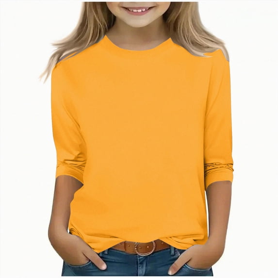 Birthday Shirt Girl 3/4 Sleeve T Shirt Round Neck Solid Color Toddler Girl Summer Clothes Print Soft Polyester for Casual Weekend Yellow 10-11 Years