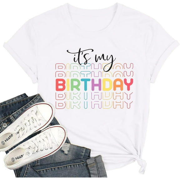 It's My Birthday Shirt Women Funny Cute Birthday Party Gift T Shirt Letter Print Tee Casual Short Sleeve TopsMen and women, White T-shirt, size: Extra large