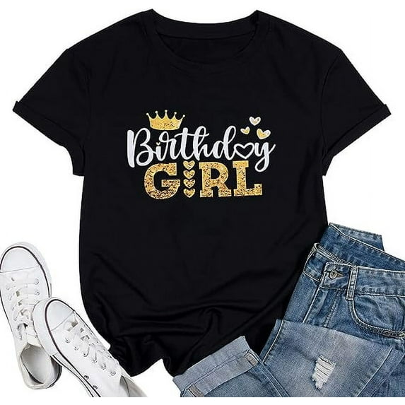 Birthday Shirt for Women Birthday Girl Shirt Funny Princess Graphic Tee Birthday Party Short Sleeve Top