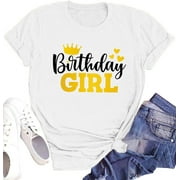 Birthday Shirts Women Cute Birthday Girl Graphic Shirts Birthday Squad Short Sleeve Casual Birthday Gift Tee Tops