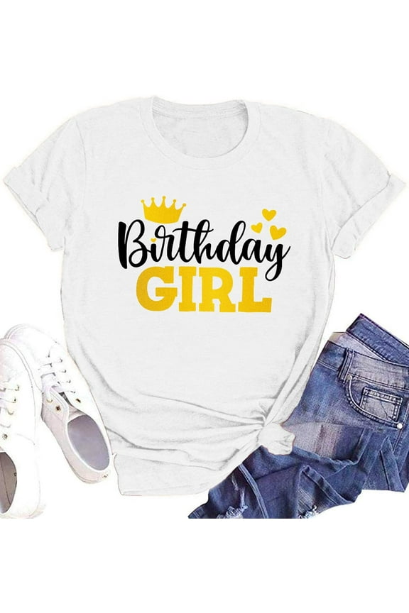 Birthday Shirts Women Cute Birthday Girl Graphic Shirts Birthday Squad Short Sleeve Casual Birthday Gift Tee Tops