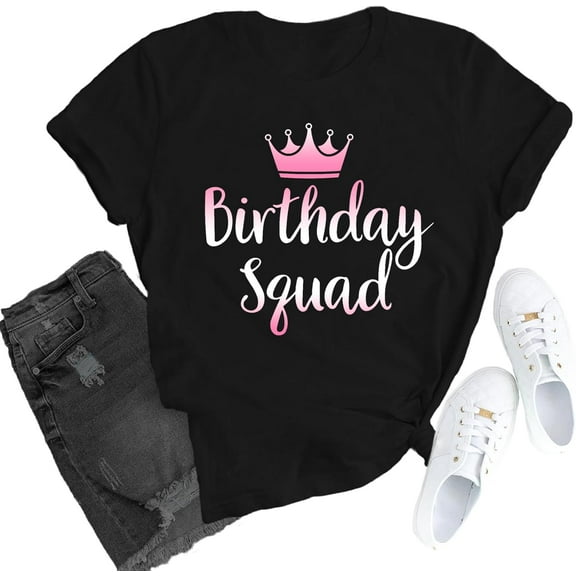Birthday Shirts for Women Birthday Queen B-Day T-Shirt Birthday Squad Crown Tee Tops100% cotton