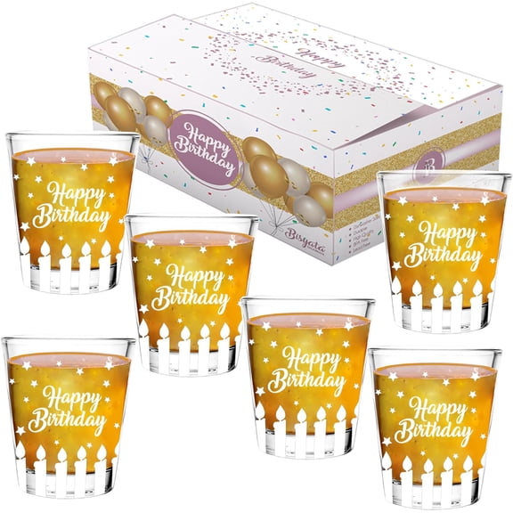 Birthday Shot Glasses - Happy Birthday Gifts for Women & Men - 2oz Shot Glass Set of 6 - With Gift Box
