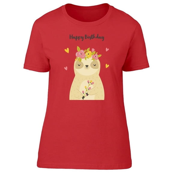 Birthday Sloth Floral Wreath T-Shirt Women -Image by Shutterstock, Female 3X-Large