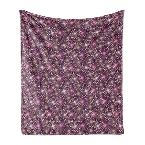 Birthday Soft Flannel Fleece Blanket, Celebration Fireworks Pattern Floral Inspired Design Abstract Art, Cozy Plush for Indoor and Outdoor Use, 50" x 60", Dark Purple and Multicolor, by Ambesonne