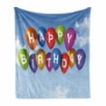 thumbnail image 1 of Birthday Soft Flannel Fleece Blanket, Colored Celebration Balloons with Letters in the Clear Sky White Clouds Happiness, Cozy Plush for Indoor and Outdoor Use, 70" x 90", Multicolor, by Ambesonne, 1 of 6
