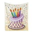 thumbnail image 1 of Birthday Soft Flannel Fleece Blanket, Creamy Cake Illustration with Candles Retro Style Polka Dots Stars Striped Design, Cozy Plush for Indoor and Outdoor Use, 70" x 90", Multicolor, by Ambesonne, 1 of 5