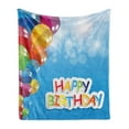 thumbnail image 1 of Birthday Soft Flannel Fleece Blanket, Vibrant Balloons in the Sky Sun Beams Abstract Style Air Celebration Theme Print, Cozy Plush for Indoor and Outdoor Use, 50" x 70", Multicolor, by Ambesonne, 1 of 5