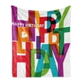 thumbnail image 1 of Birthday Soft Flannel Fleece Blanket, Vibrant Colorful Letters Scattered Broken Text Puzzle Like Display Graphic Print, Cozy Plush for Indoor and Outdoor Use, 70" x 90", Multicolor, by Ambesonne, 1 of 5