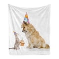 thumbnail image 1 of Birthday Soft Flannel Fleece Throw Blanket, Cat and Dog Domestic Animals Human Best Friend Party with Cupcake and Candle, Cozy Plush for Indoor and Outdoor Use, 50" x 60", Multicolor, by Ambesonne, 1 of 6