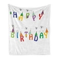 thumbnail image 1 of Birthday Soft Flannel Fleece Throw Blanket, Celebration Colorful Letters on Ropes Funny Faces Pointy Party Hats, Cozy Plush for Indoor and Outdoor Use, 50" x 70", Multicolor, by Ambesonne, 1 of 5