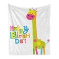 thumbnail image 1 of Birthday Soft Flannel Fleece Throw Blanket, Children Kindergarten Style Party Green Color Giraffe with Dots Artwork Print, Cozy Plush for Indoor and Outdoor Use, 50" x 60", Multicolor, by Ambesonne, 1 of 6