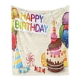 thumbnail image 1 of Birthday Soft Flannel Fleece Throw Blanket, Composition of Candies Yummy Cake Party Hats Balloons Happiness, Cozy Plush for Indoor and Outdoor Use, 50" x 70", Multicolor, by Ambesonne, 1 of 5
