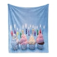 thumbnail image 1 of Birthday Soft Flannel Fleece Throw Blanket, Delicious Creamy Cupcakes with Letter Candles Celebration Theme Art Print, Cozy Plush for Indoor and Outdoor Use, 70" x 90", Multicolor, by Ambesonne, 1 of 6