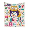 thumbnail image 1 of Birthday Soft Flannel Fleece Throw Blanket, Funny Baby Owl Bird with Heart Leaves and Flowers Greeting Doodle Style Print, Cozy Plush for Indoor and Outdoor Use, 60" x 80", Multicolor, by Ambesonne, 1 of 5