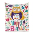 thumbnail image 1 of Birthday Soft Flannel Fleece Throw Blanket, Funny Baby Owl Bird with Heart Leaves and Flowers Greeting Doodle Style Print, Cozy Plush for Indoor and Outdoor Use, 70" x 90", Multicolor, by Ambesonne, 1 of 5