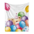 thumbnail image 1 of Birthday Soft Flannel Fleece Throw Blanket, Hand Drawn Style Childish Design Teddy Bear Toy and Colorful Balloons Print, Cozy Plush for Indoor and Outdoor Use, 50" x 60", Multicolor, by Ambesonne, 1 of 5