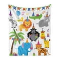 thumbnail image 1 of Birthday Soft Flannel Fleece Throw Blanket, Jungle Wild Safari Animals in Cartoon Pattern with Party Hats Flags Image, Cozy Plush for Indoor and Outdoor Use, 60" x 80", Multicolor, by Ambesonne, 1 of 6
