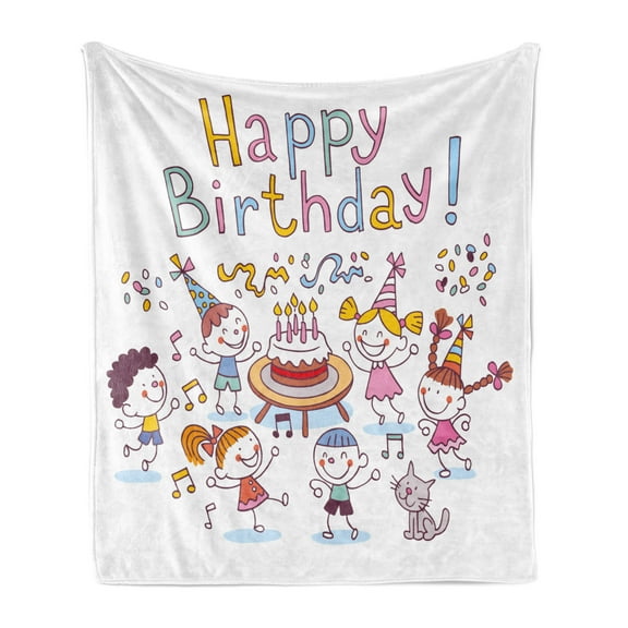 Birthday Soft Flannel Fleece Throw Blanket, Kindergarten Children Celebration Set up Creamy Cake Candle Print, Cozy Plush for Indoor and Outdoor Use, 50" x 60", Multicolor, by Ambesonne
