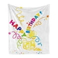 thumbnail image 1 of Birthday Soft Flannel Fleece Throw Blanket, Surprise in a Box Theme Doodle Style Cheerful Spirals Stars Happiness, Cozy Plush for Indoor and Outdoor Use, 50" x 70", Multicolor, by Ambesonne, 1 of 5