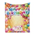 thumbnail image 1 of Birthday Soft Flannel Fleece Throw Blanket, Vivid Colored Frameworks Many Balloons and Cupcake Cherry Hearts Print, Cozy Plush for Indoor and Outdoor Use, 60" x 80", Multicolor, by Ambesonne, 1 of 5