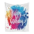 thumbnail image 1 of Birthday Soft Flannel Fleece Throw Blanket, Watercolor Splash Painting Artwork with Birthday Message Hand Written Art Print, Cozy Plush for Indoor and Outdoor Use, 60" x 80", Multicolor, by Ambesonne, 1 of 5