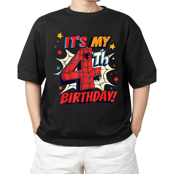 Birthday Spider Theme Party 4 Years Old T-Shirt Hot Unisex S-4XL