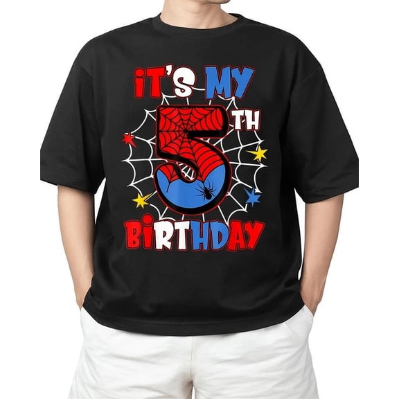 Birthday Spider Theme Party 5 Years Old Unisex S-5Xl T-Shirt