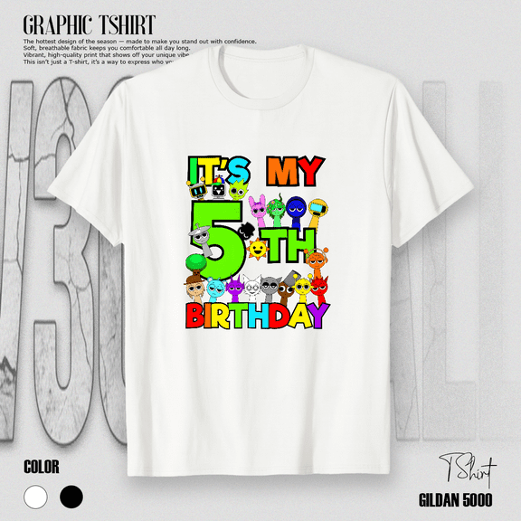 Birthday Sprunki Party Decoration 5 Year Old Girl Boy Tee Unisex T-Shirt V18604, up to size 5XL