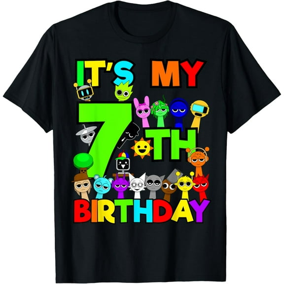 Birthday Sprunki Party Decorations 7 Year Old Girls Boys T-Shirt Unisex S-5XL Hot Trending Shirt, Vintage Birthday Gift