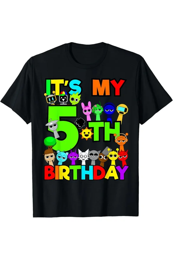 Birthday Sprunki Party Shirt 5 Year Old Girls Boys Celebration Unisex T-Shirt, up to size 5XL