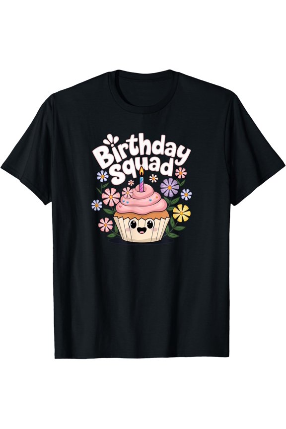 Birthday Squad Cupcake Lover Cute Spring Flower One Birthday T-Shirt