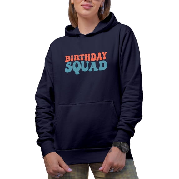 Birthday Squad, Party Themed, Groovy Retro Wavy Text Merch Gift, Navy Blue Hooded Sweatshirt or Hoodie, 2XL