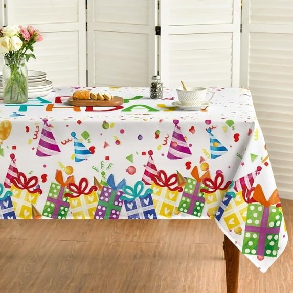 Birthday Square Tablecloth 60×60 Inch, Happy Birthday Balloon Washable Table Cover for Party Picnic Dinner Decor