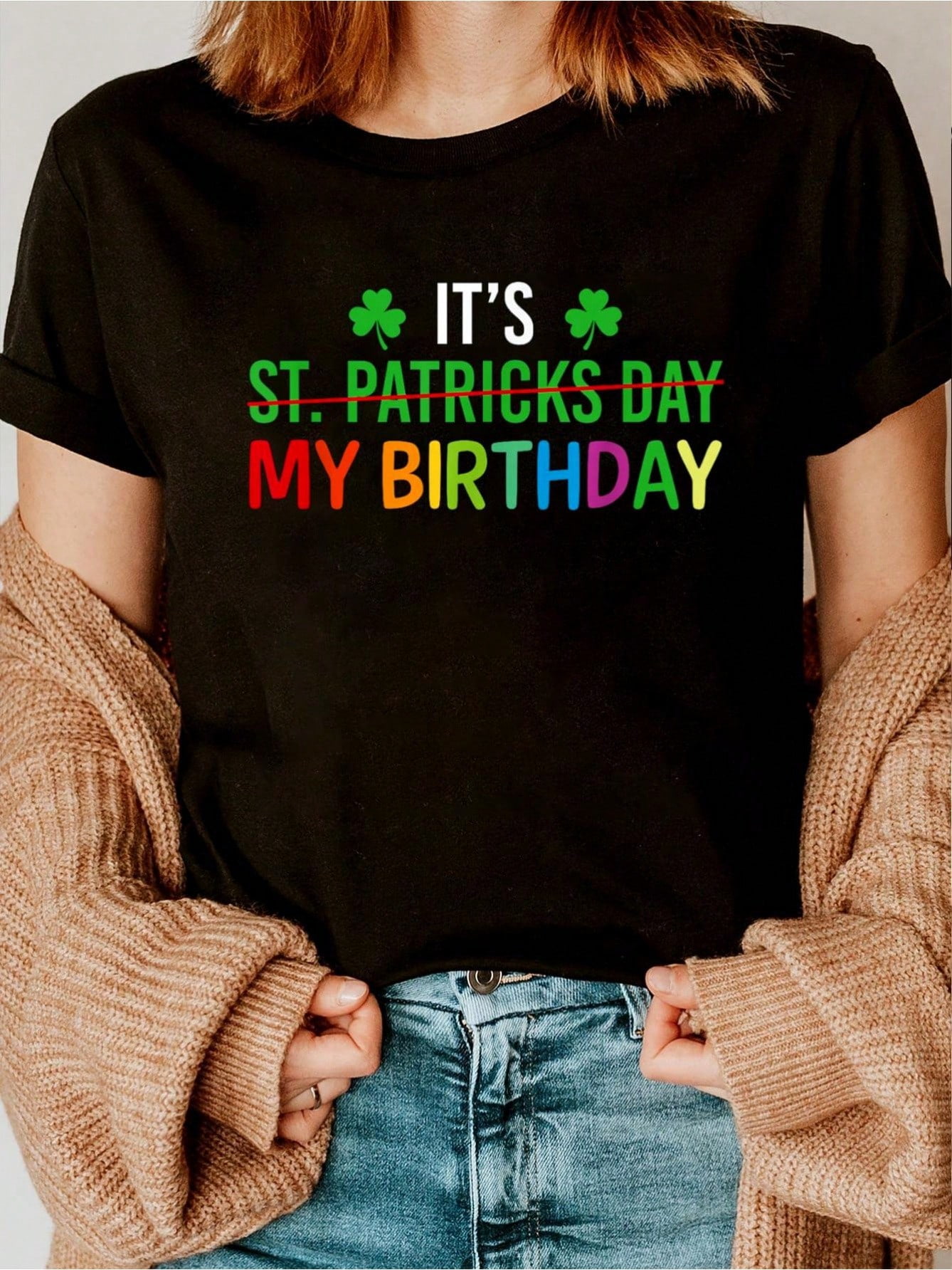 My Birthday St Patrick's Day 2025 - Funny Shamrock T-Shirt Print Crew ...
