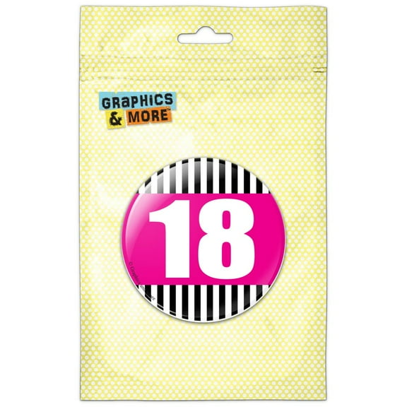 Birthday Stripes Pink 18 Pinback Button Pin Badge