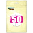 thumbnail image 1 of Birthday Stripes Pink 50 Pinback Button Pin Badge, 1 of 2