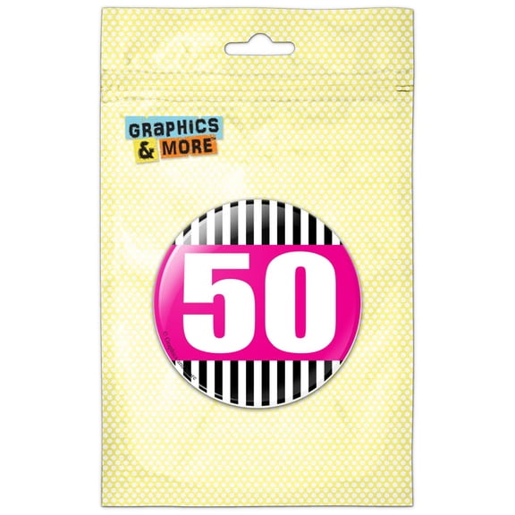 Birthday Stripes Pink 50 Pinback Button Pin Badge
