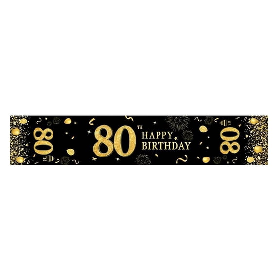 Birthday Table Runner - 13.8 x 70.9 Inch Black Gold Glitter Design, Happy Birthday Decoration for Party Table, Milestone Celebration with Numbers