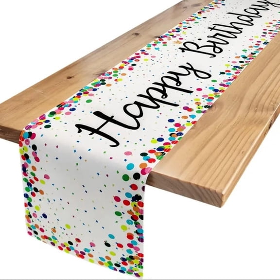 Birthday Table Runner Happy Polka Dot Beige for Birthday Party Decoration 13x108 Inch