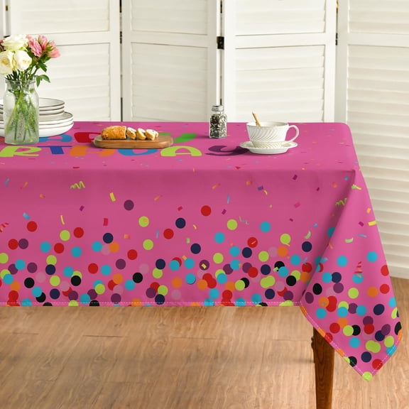 Birthday Tablecloth 60×120 Inch Rectangular, Happy Birthday Pink Washable Seasonal Table Cover for Party Picnic Dinner Decor