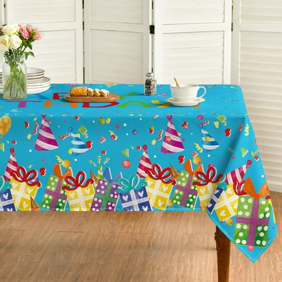 Birthday Tablecloth 60x120 Inch Rectangular, Happy Birthday Ballon White Washable Seasonal Table Cover for Party Picnic Dinner Decor