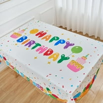 Birthday Tablecloth Rectangle Happy Birthday Ballons White Table Cloth - 60 x 84 Oblong Polyester Seasonal Table Cover Washable Waterproof for Party Picnic Kitchen Dining Outdoor Décor