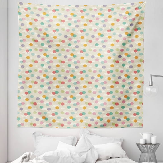 Birthday Tapestry, Pastel Colored Balloons Flying over the Fluffy Clouds Party and Design, Fabric Wall Hanging Decor for Bedroom Living Room Dorm, 5 Sizes, Multicolor, by Ambesonne