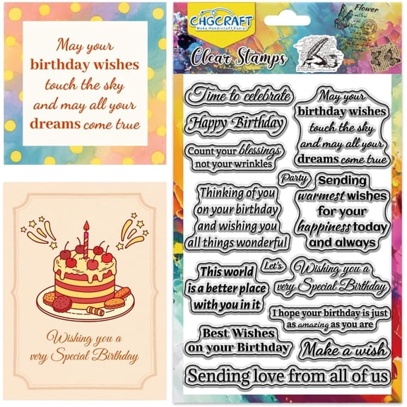 Birthday Text Clear Stamps Birthday Wish Transparent Stamps Gift Silicone Clear Stamp Seals for Carding Making DIY Scrapbooking Photo Album Decoration 4.3x6.3 inch Colorful