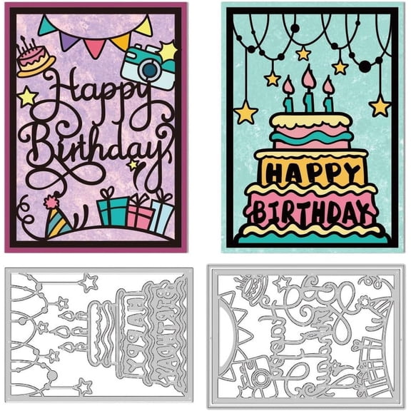 Birthday Theme Carbon Steel Cutting Dies Stencils for DIY Scrapbooking Photo Album Decorative Embossing Paper Card Mixed Shapes 101~109x141~149x0.8mm 2pcs/set