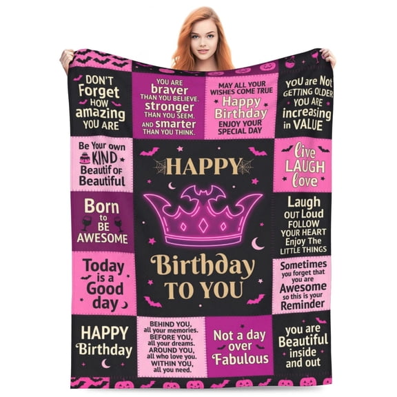 Birthday Throw Blanket Flannel Happy Birthday Design All Season Throw Soft Cozy Warm Plush Home Decor for Couch and Bed 50x40