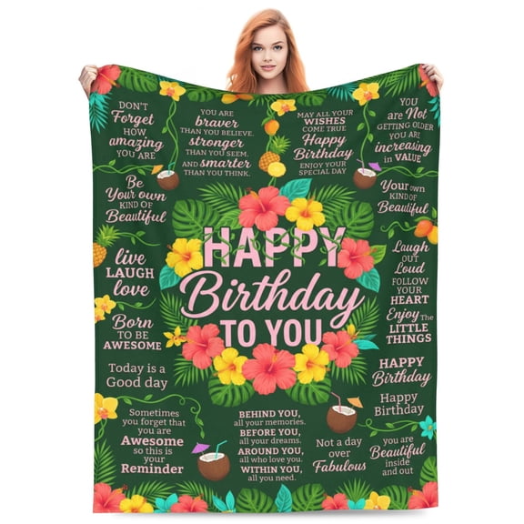 Birthday Throw Blanket, Flannel Happy Birthday Print, All Season Throw, Warm Soft Plush Cozy Blanket 50x40