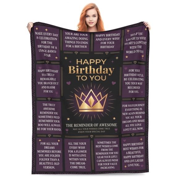 Birthday Throw Blanket, Happy Birthday Theme, Soft Warm Flannel Throw, Birthday Gifts for Women Men 50x40